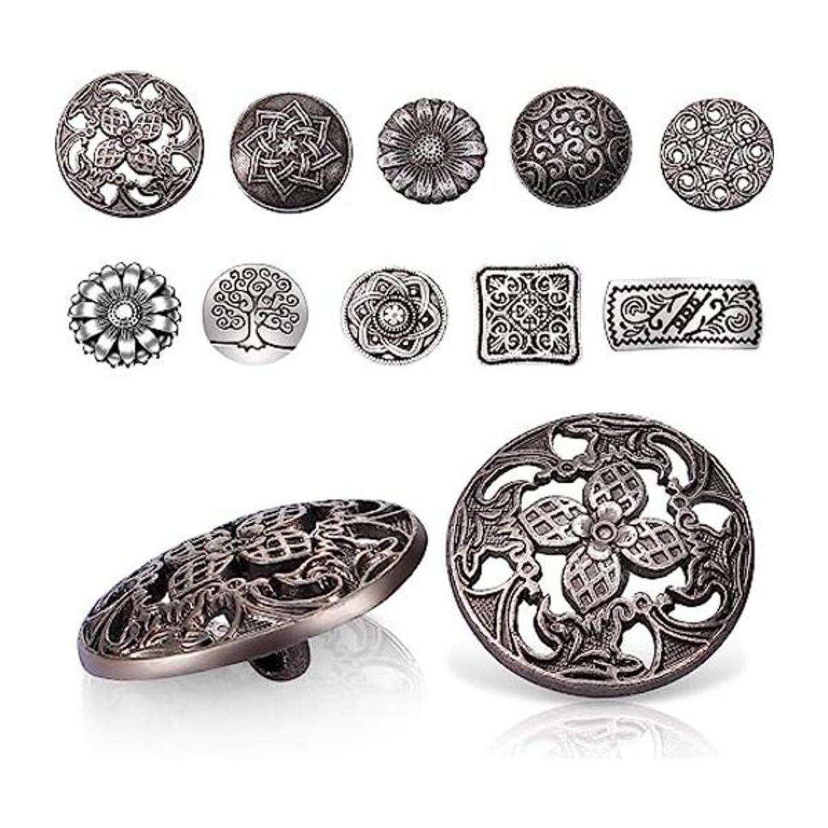 100 botones de metal plateado antiguo y color bronce