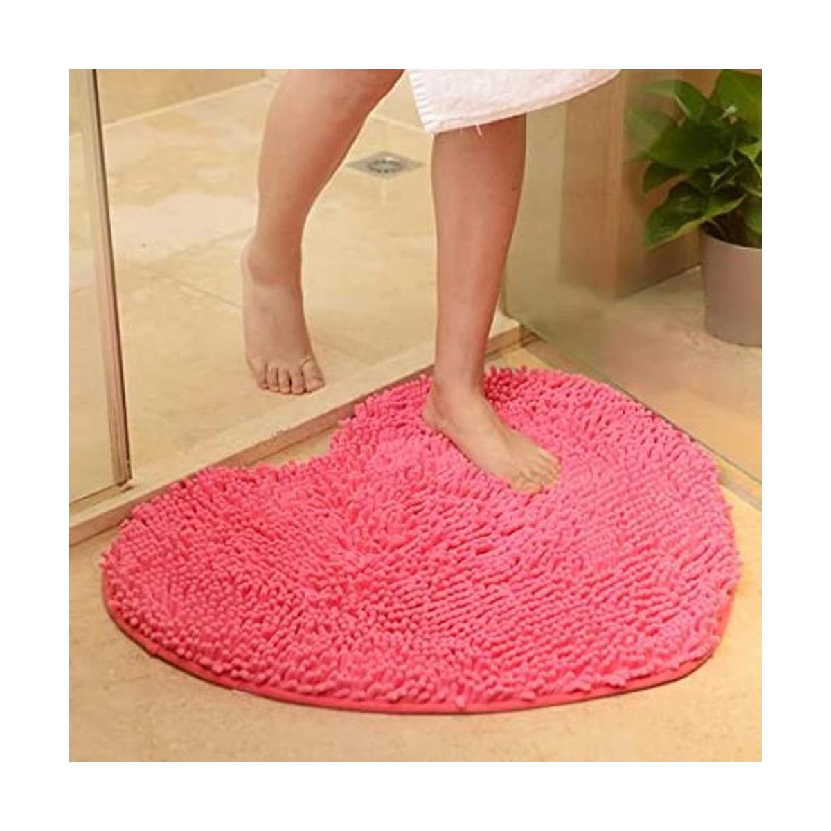 JAIJY Tapete de baño de felpilla en forma de corazón rosa