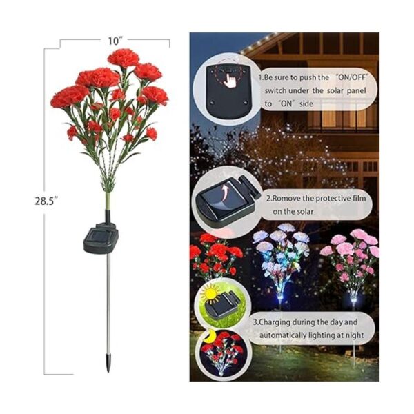 Abkshine Claveles artificiales rojos luces solares para_3