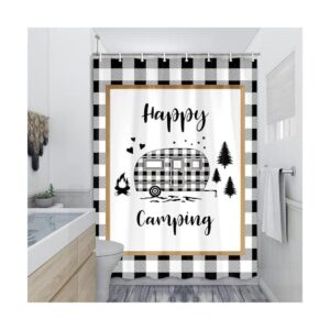 Happy Camper Quotes Cortina de ducha a cuadros de búfalo_1