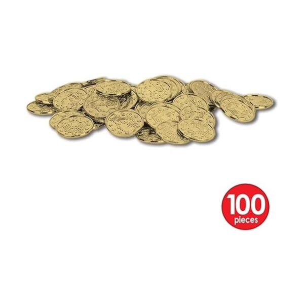 Beistle 100 monedas de plástico dorado con relieve de_3