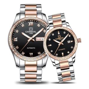 Par reloj mecánico automático de cristal zafiro reloj de