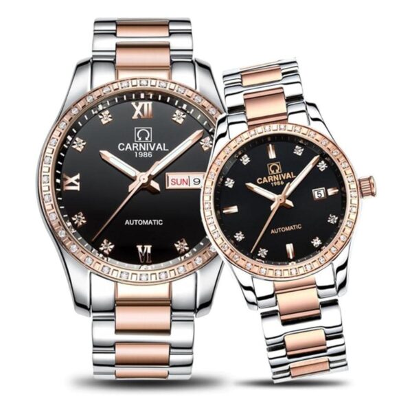 Par reloj mecánico automático de cristal zafiro reloj de