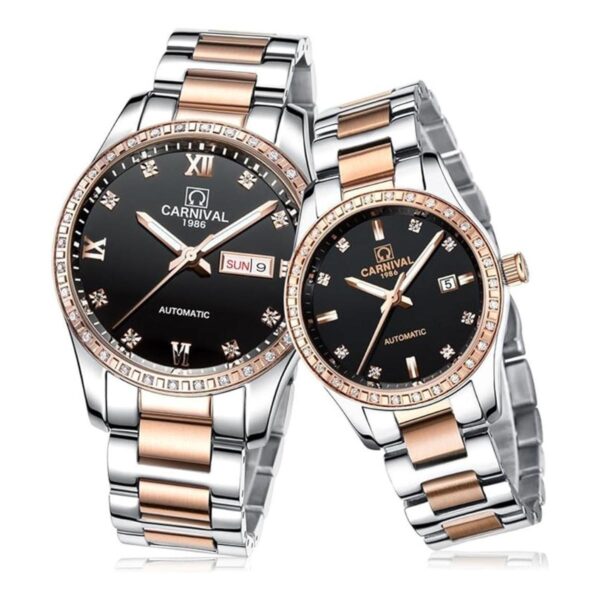 Par reloj mecánico automático de cristal zafiro reloj de