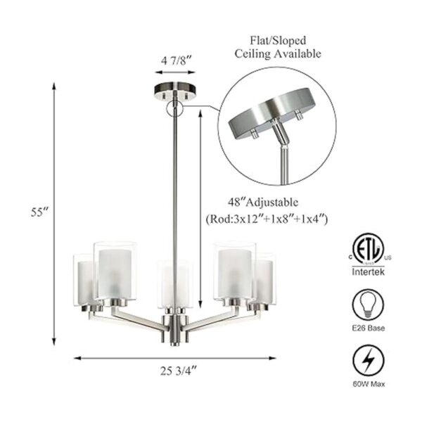 XiNBEi Candelabro de níquel moderno 5 luces lámpara_4