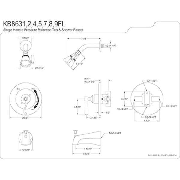 Kingston Brass KB631FL Royale Grifo para bañera y ducha_2