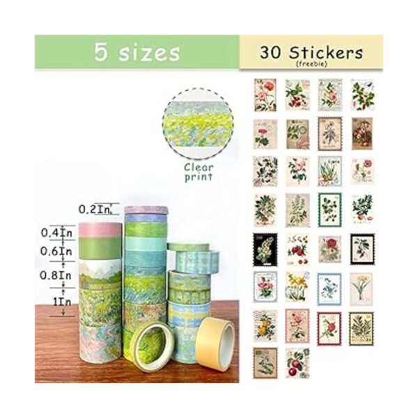 Juego de 20 rollos de cinta washi vintage y 30 piezas de_2