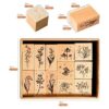 Juego de 12 sellos de goma de madera vintage de flores