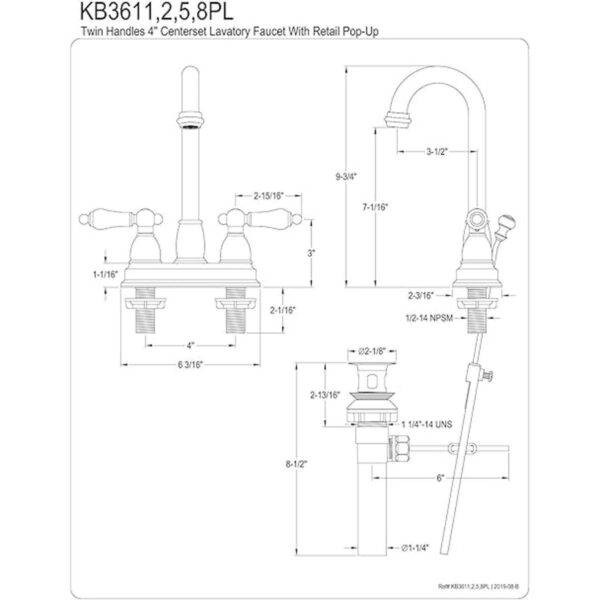 Kingston Brass KB3615PL Grifo de lavabo de montaje de_2