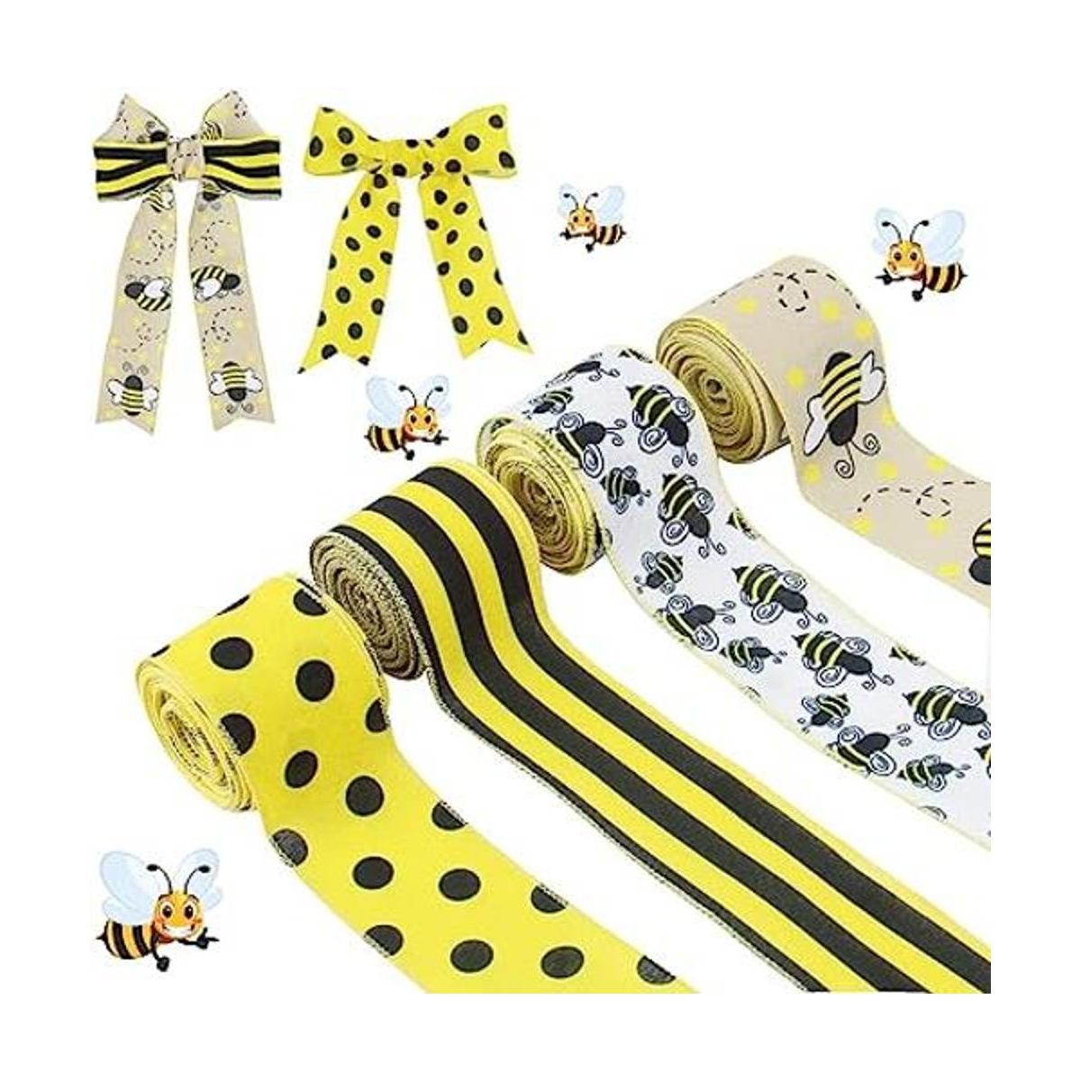 CCINEE 4 rollos de cintas de borde con alambre con abeja