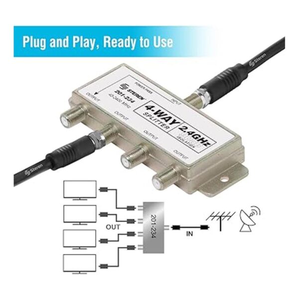Steren 201 234 2 GHz 90dB 4Way Splitter 1dc suspendido_2