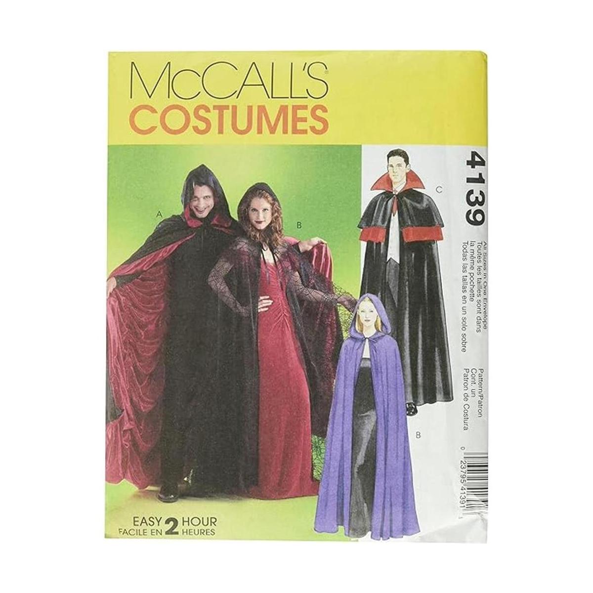 McCalls M4139 Disfraz de capa con forro y sin forro para