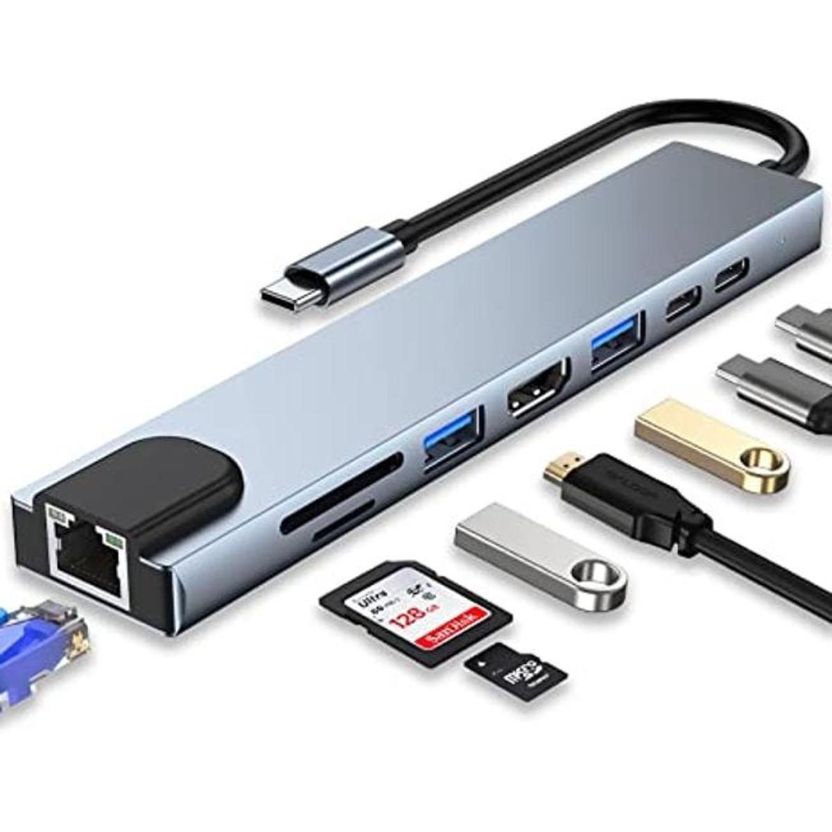 HUB USB C adaptador USB C 8 en 1 con HDMI 4K PD de 100