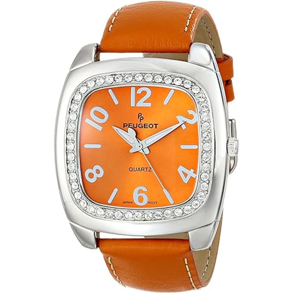 Peugeot Reloj de pulsera de piel con bisel de cristal