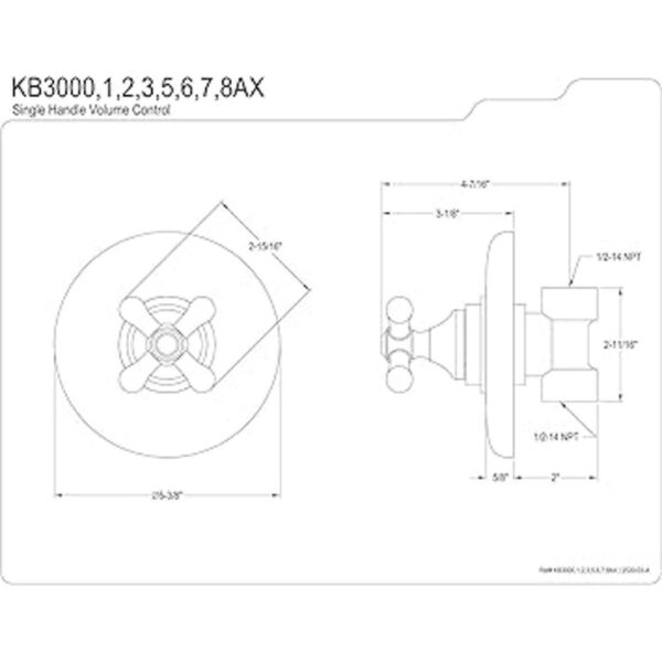 Kingston Brass KB3002AX Control de volumen latón pulido_2