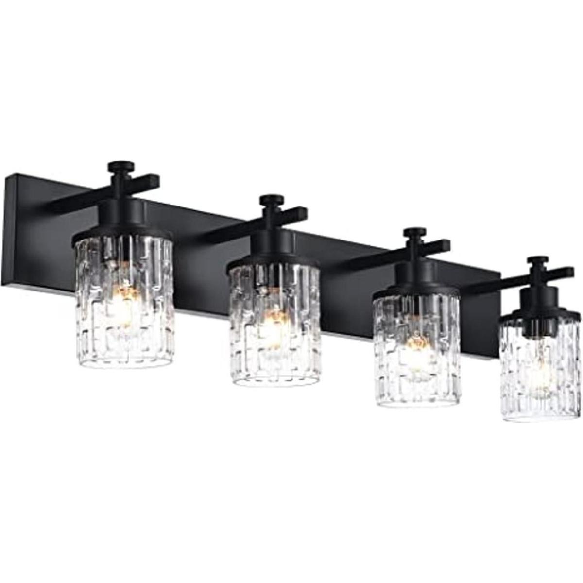 MELUCEE Luces de tocador de baño negras mate de 4 luces