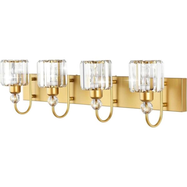 Ralbay Luces de tocador doradas de 4 luces de cristal