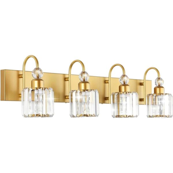 Ralbay Luces de tocador doradas de 4 luces de cristal