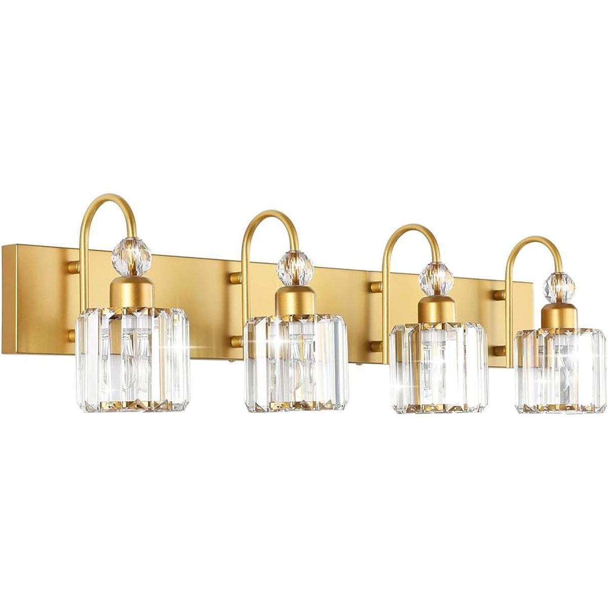 Ralbay Luces de tocador doradas de 4 luces de cristal