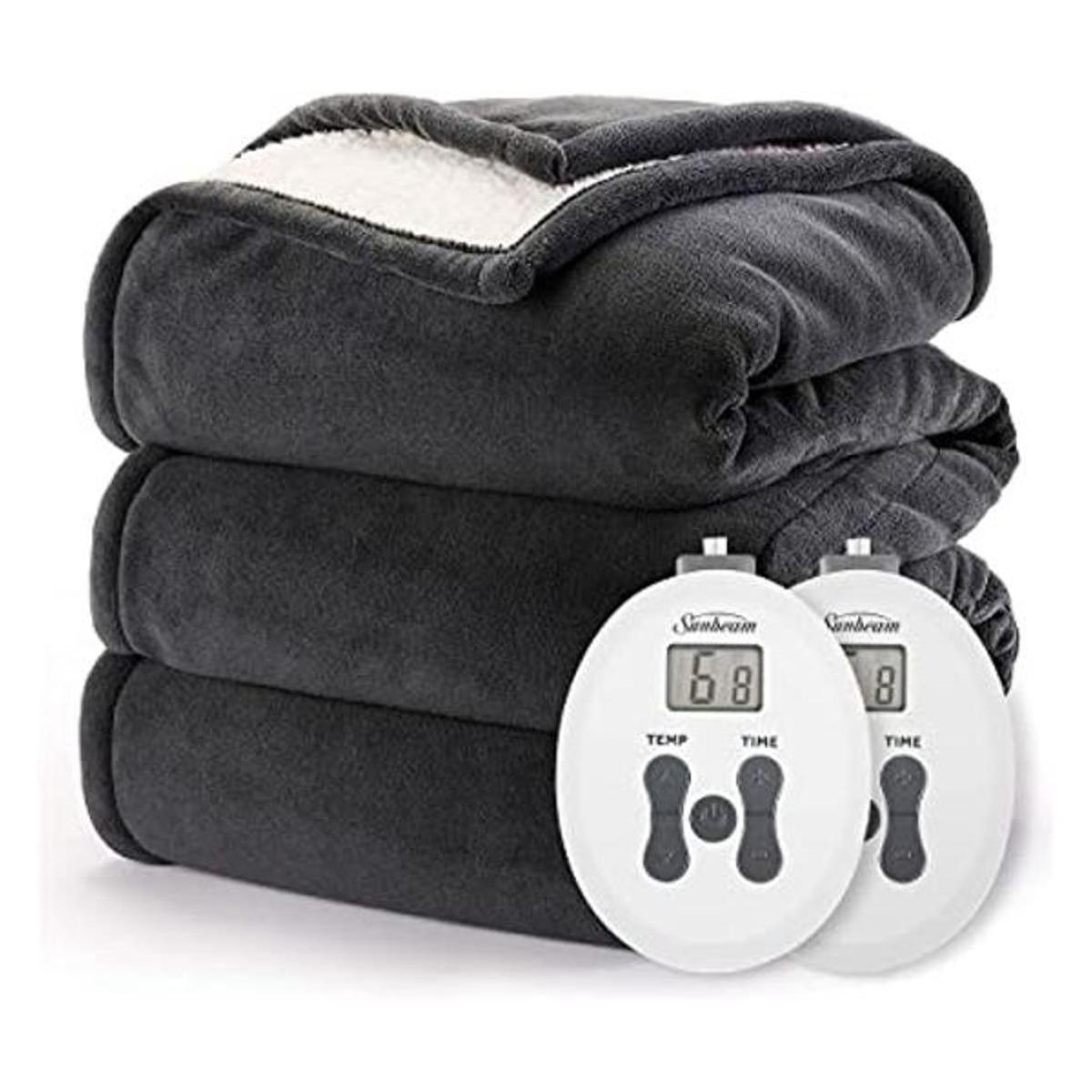 Sunbeam Royal Luxe Sherpa Night Fog Heated Blanket King