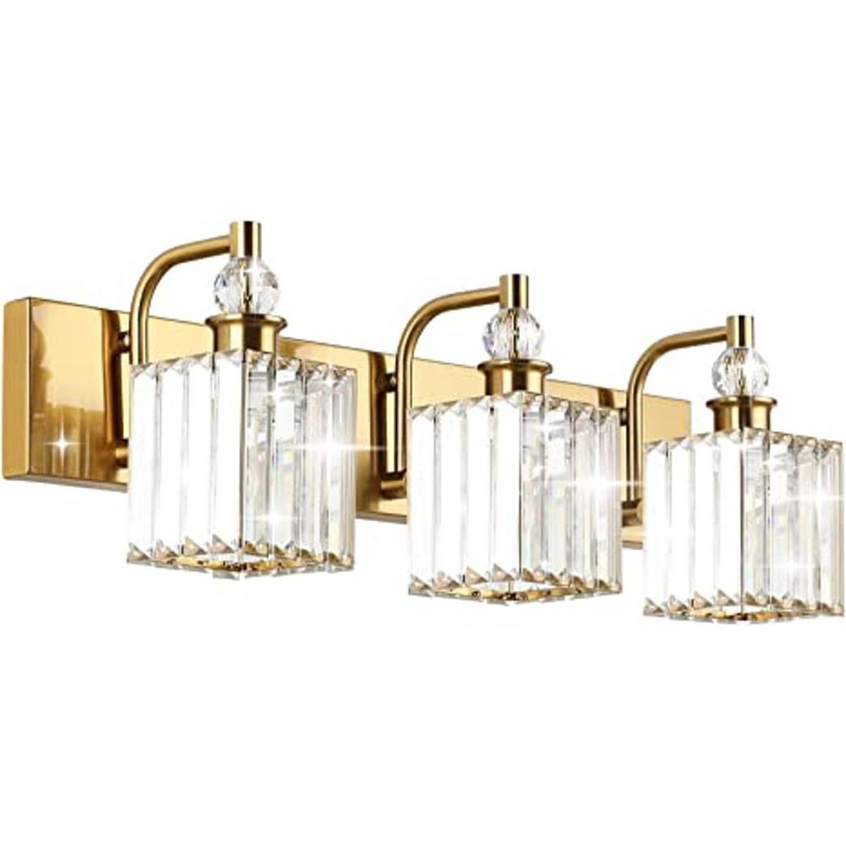 Ralbay Luces de tocador de baño de cristal dorado 3