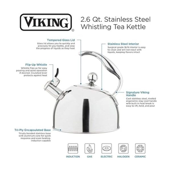 Viking Hervidor de té silbante de acero inoxidable de 2.6_5