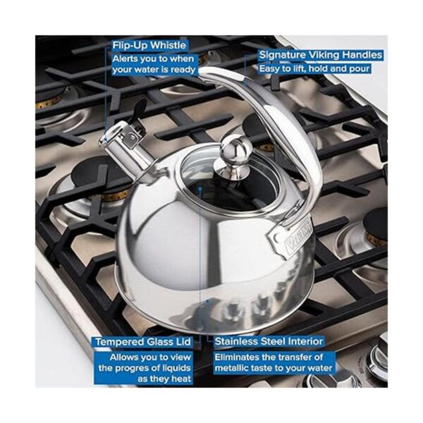 Viking Hervidor de té silbante de acero inoxidable de 2.6_3