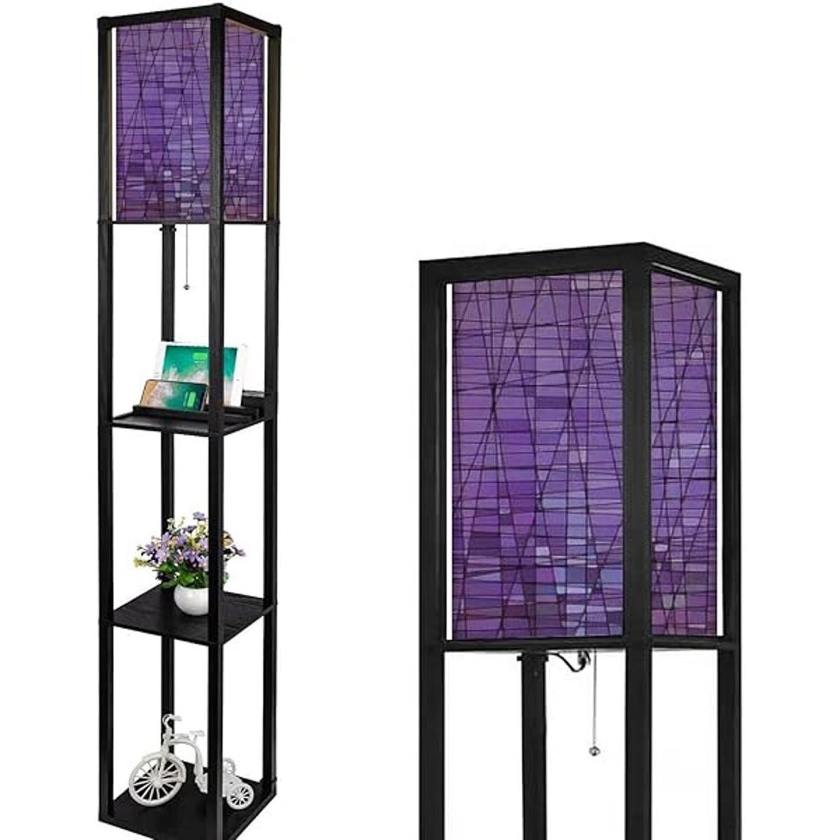 Lámpara de pie abstracta con mosaico de vitrales moradas