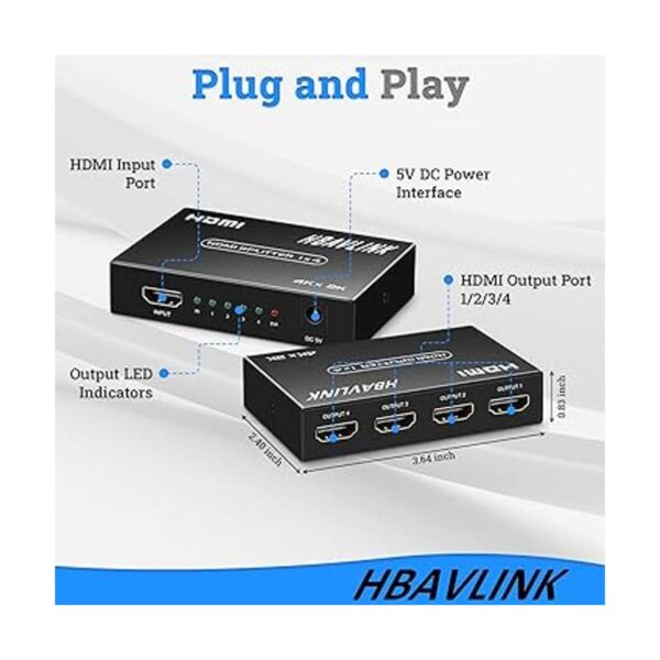 Divisor HDMI 1 en 4 salidas con cable HDMI de 3.3_2