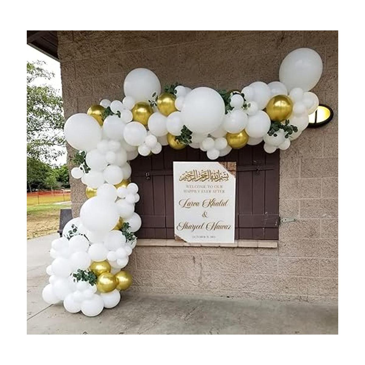 Beaumode Kit de guirnalda de globos blancos y dorados
