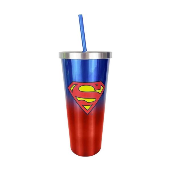 Spoontiques Superman Taza de acero inoxidable con paja_1