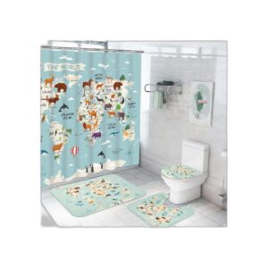 Ikfashoni Juego de 4 cortinas de ducha con mapa del mundo