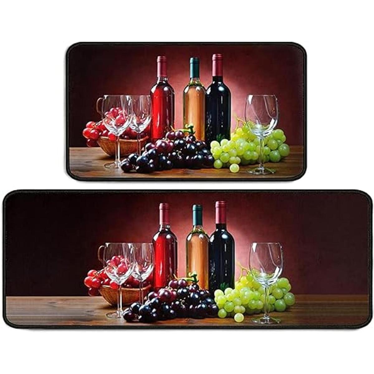 Juego de 2 alfombras de cocina de vino tinto 3D