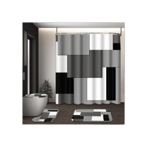 Tayney Juego de cortinas de ducha geométricas grises con_1