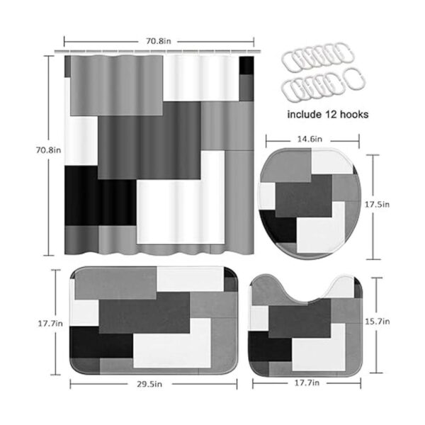 Tayney Juego de cortinas de ducha geométricas grises con_2