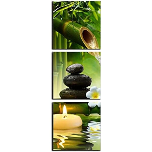 Zen Stone Lienzo de bambú contemporáneo con estampado de_1