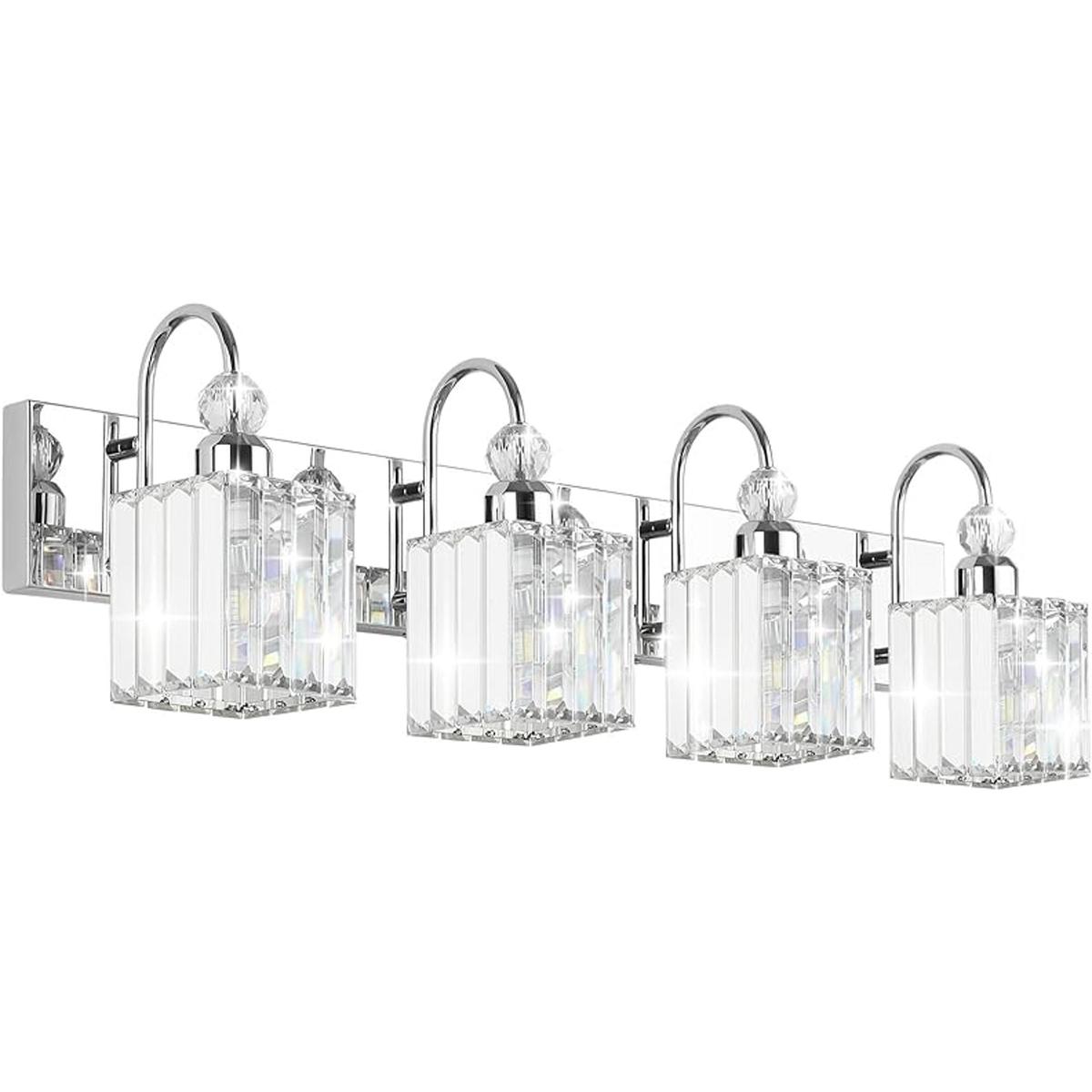 Ralbay Lámpara de tocador de cristal cromado para baño 4