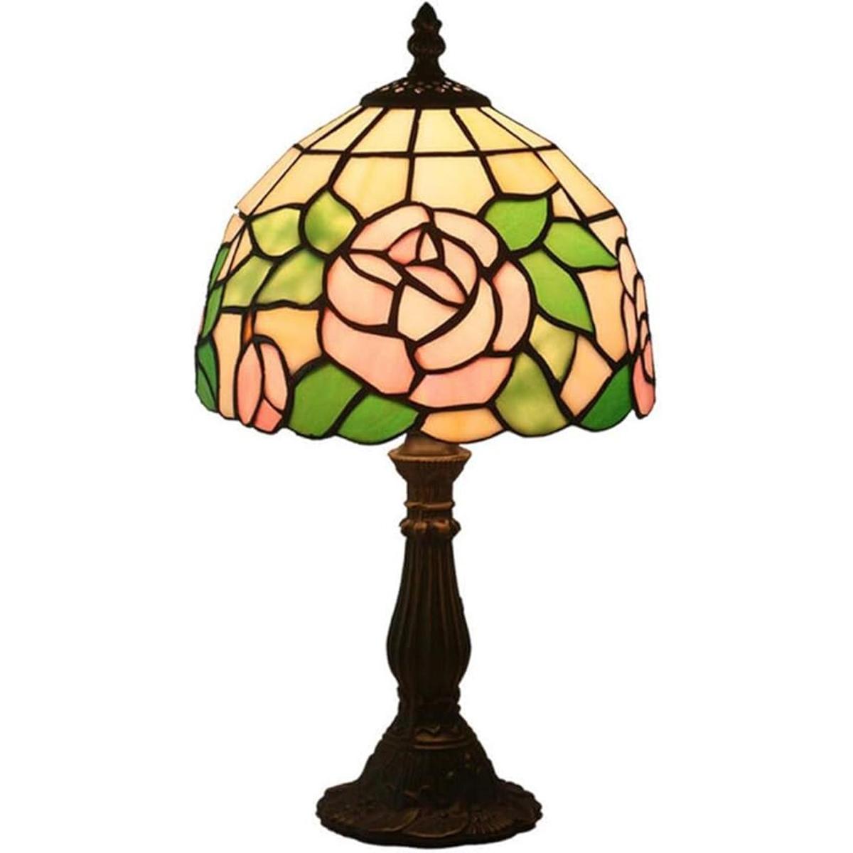 Tiffany Lámpara de mesa de cristal manchado de color rosa