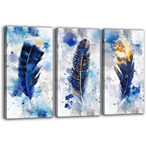 WTD Lienzo decorativo marco de plumas 3 piezas diseño_1