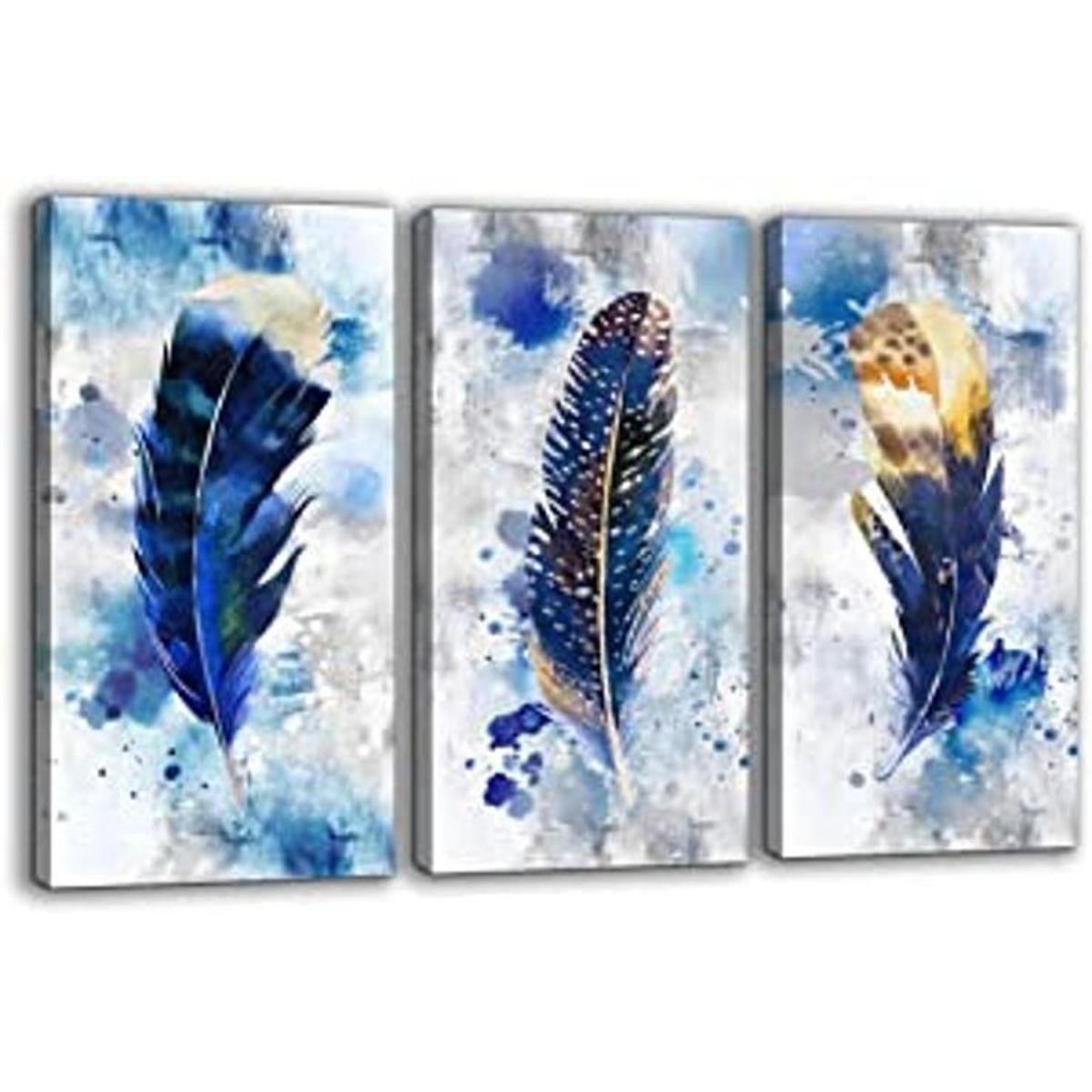 WTD Lienzo decorativo marco de plumas 3 piezas diseño