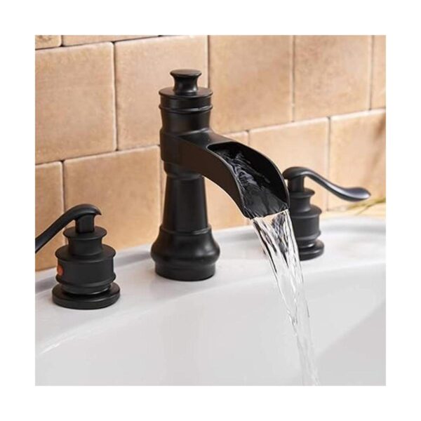 Bathfinesse Grifo de lavabo de baño negro de 3 agujeros_2