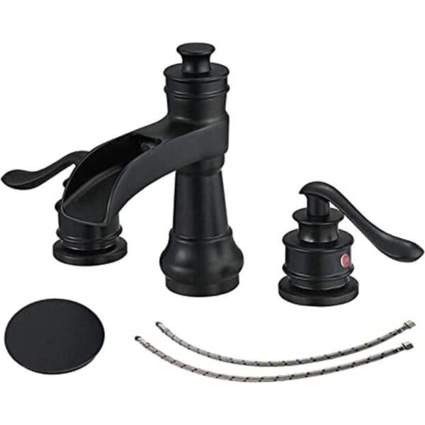 Bathfinesse Grifo de lavabo de baño negro de 3 agujeros_1