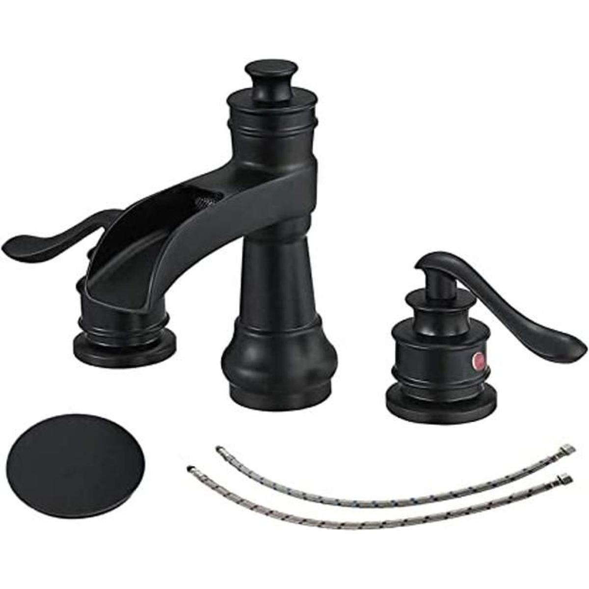 Bathfinesse Grifo de lavabo de baño negro de 3 agujeros