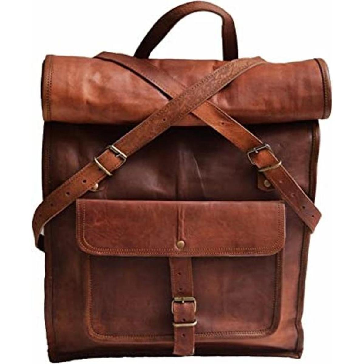 Mochila de cuero marrón de 23 pulgadas mochila vintage