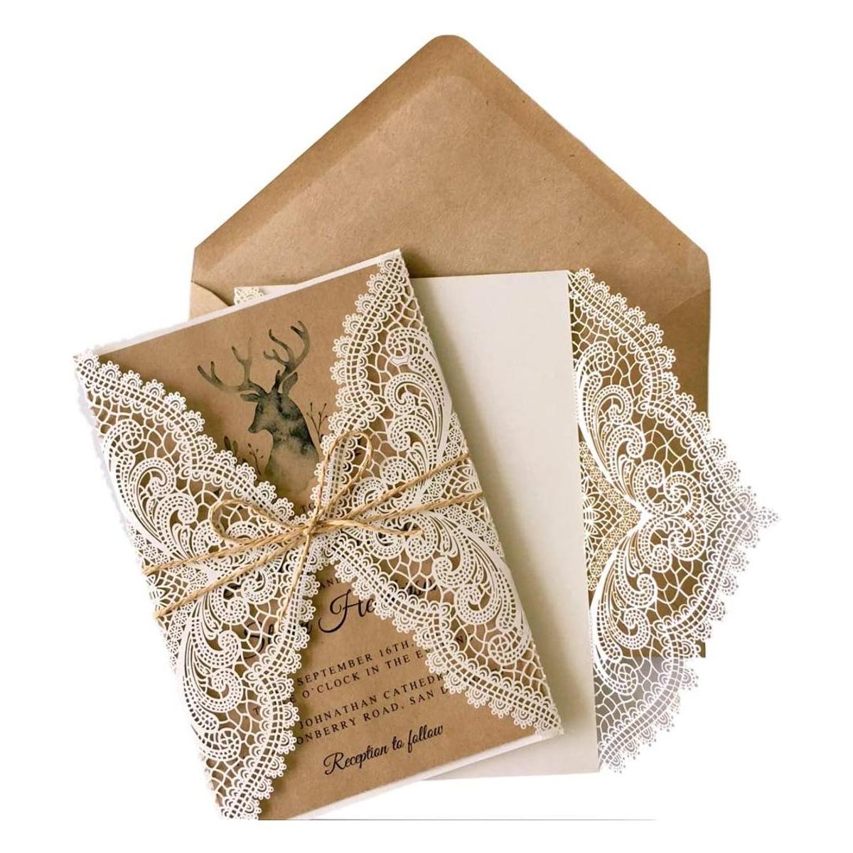 50 invitaciones de boda rústicas de encaje vintage para