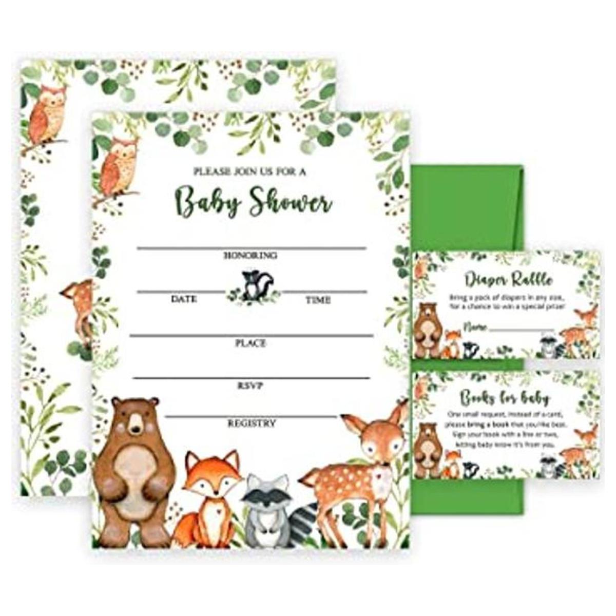 Yuzioey Woodland Invitaciones de baby shower paquete de