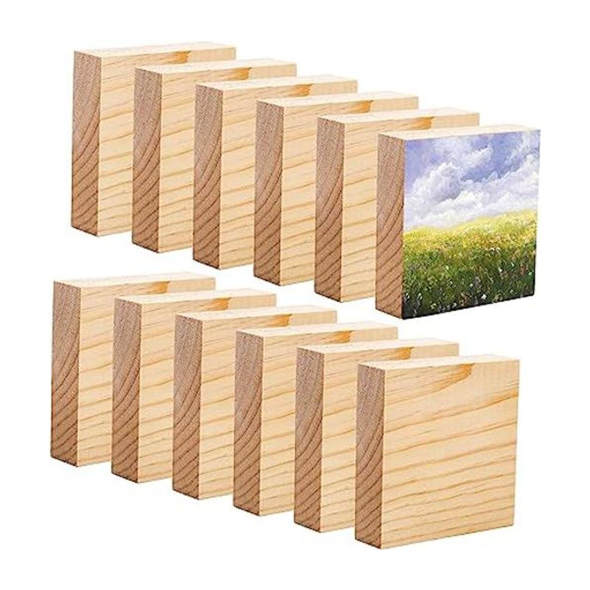 YOUEON Paquete de 12 bloques de madera sin terminar para