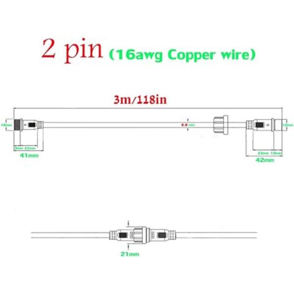 YETOR Cable de extensión impermeable de 2 pines cable de