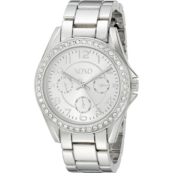 XOXO Reloj analógico para mujer con caja de tono plateado_1