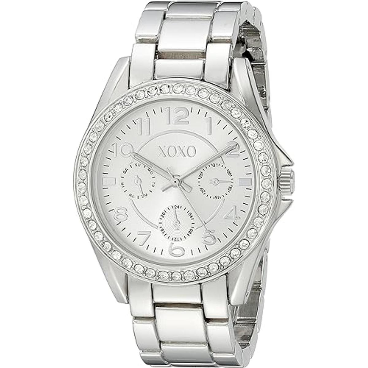 XOXO Reloj analógico para mujer con caja de tono plateado